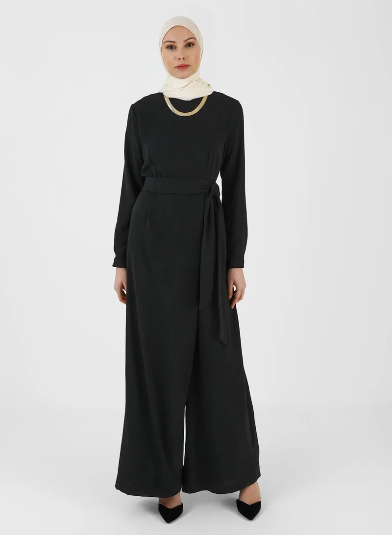 Refka by modanisa Wide Leg Belted Jumpsuit