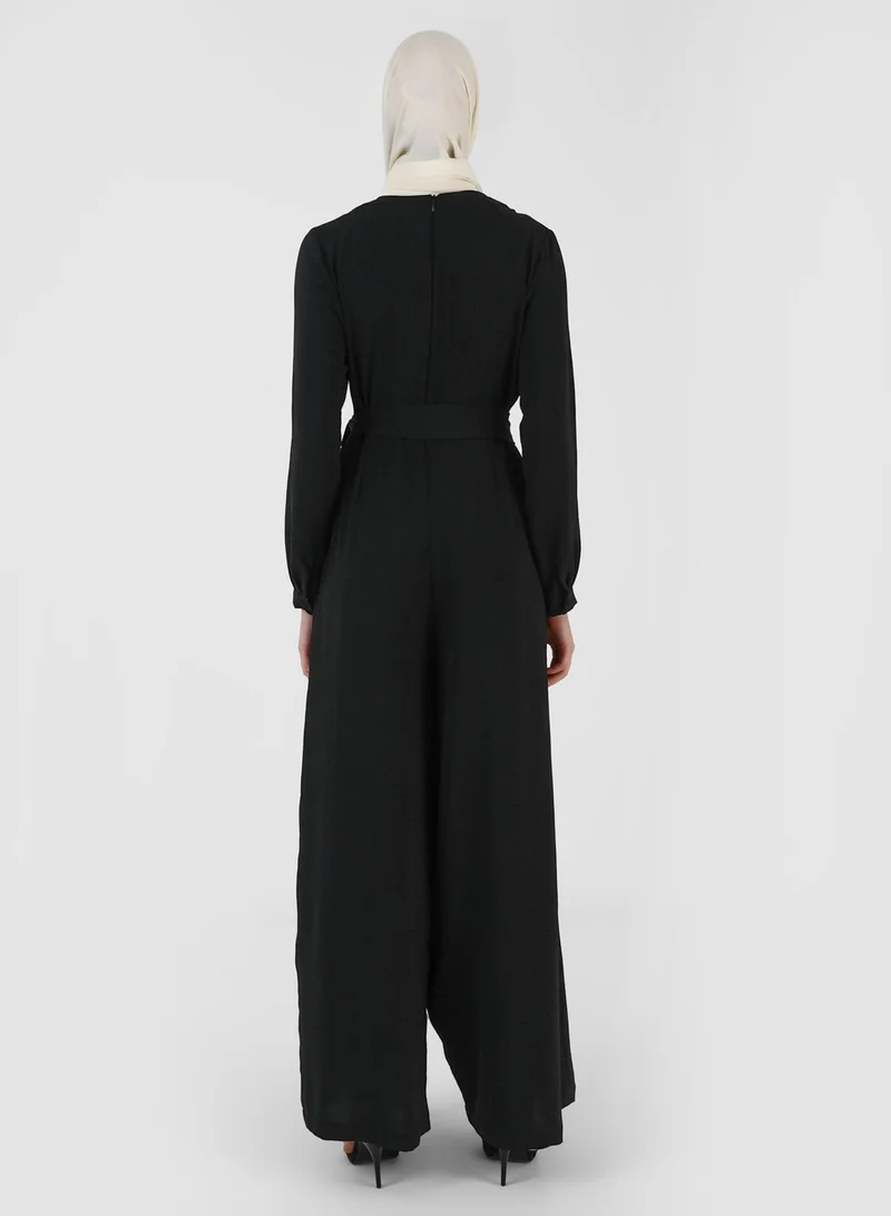 Refka by modanisa Wide Leg Belted Jumpsuit