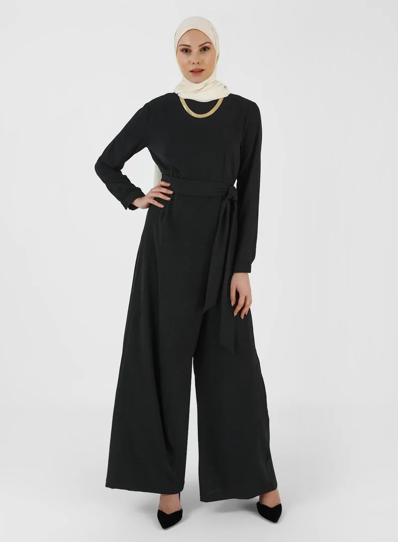 Refka by modanisa Wide Leg Belted Jumpsuit