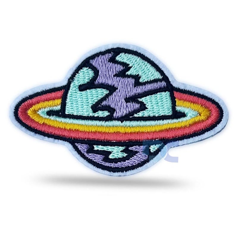 Daily Crafts Daily Crafts 1 Piece Flying Astronaut Galaxy Superhero 1 UFO Rainbow Colored Spaceship 1 Colorful Planet with Rings Embroidery Work Iron On and Sew On Patch for DIY T Shirt Decoration Accessories - Image 3