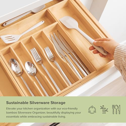 KitchenEdge Premium Silverware, Flatware and Utensil Organizer for Kitchen Drawers, Food-Safe Contract Grade, Expandable from 16 to 28 In, Natural Bamboo - Image 4