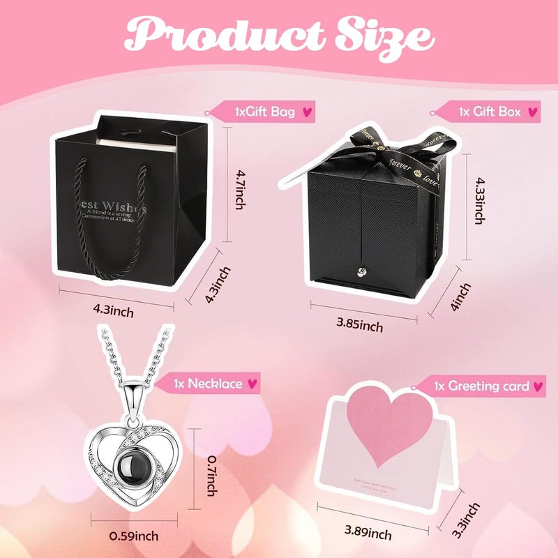 HASTHIP HASTHIP® Rose Flower Gift Valentine's Day Gift Preserved Rose Flower Necklace Eternal Rose Necklace Creative 'I LOVE U' Projection Necklace Gift Set Mother's Day Gift  - Image 2