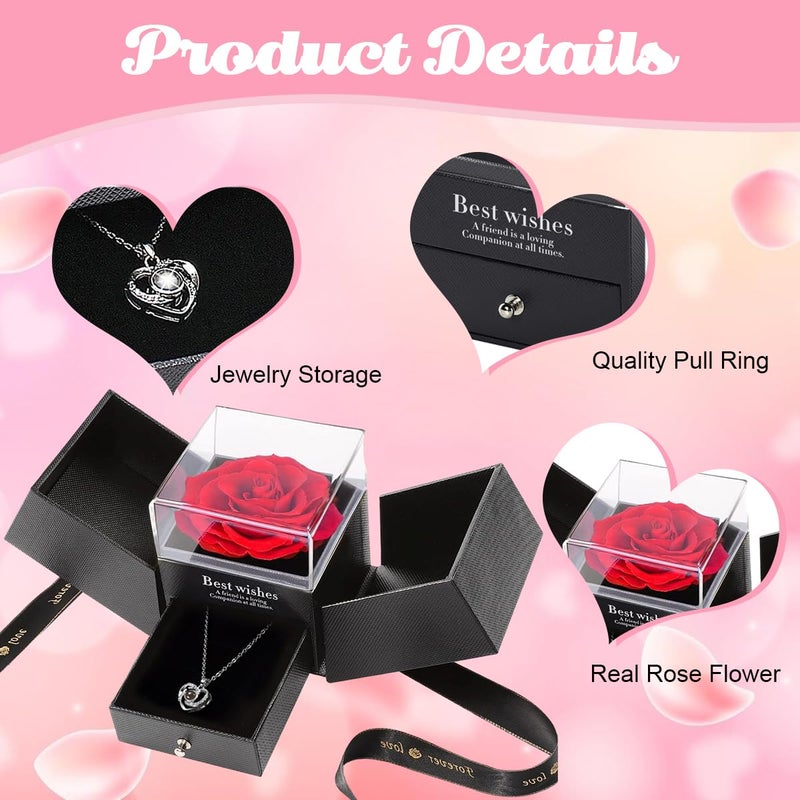 HASTHIP HASTHIP® Rose Flower Gift Valentine's Day Gift Preserved Rose Flower Necklace Eternal Rose Necklace Creative 'I LOVE U' Projection Necklace Gift Set Mother's Day Gift  - Image 3