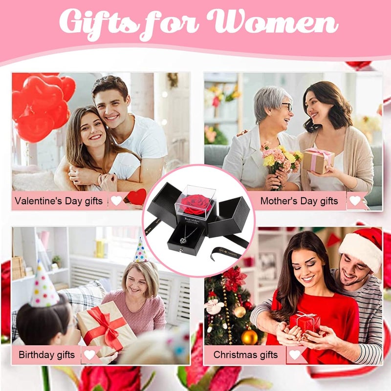 HASTHIP HASTHIP® Rose Flower Gift Valentine's Day Gift Preserved Rose Flower Necklace Eternal Rose Necklace Creative 'I LOVE U' Projection Necklace Gift Set Mother's Day Gift  - Image 4