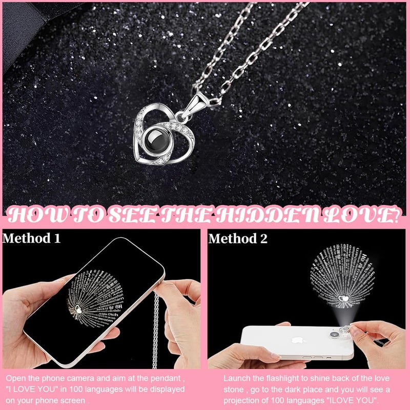 HASTHIP HASTHIP® Rose Flower Gift Valentine's Day Gift Preserved Rose Flower Necklace Eternal Rose Necklace Creative 'I LOVE U' Projection Necklace Gift Set Mother's Day Gift  - Image 5