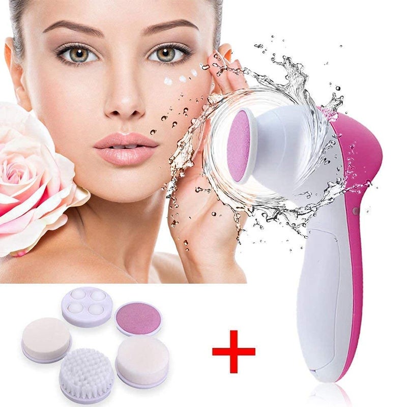 Vichip 5 in 1 Face Facial Exfoliator Electric Massage Machine Care & Cleansing Cleanser Massager Kit For Smoothing Body Beauty Skin Cleaner facial massager machine for face- Multicolor - Image 2