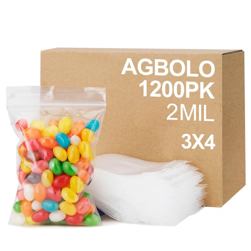AGBOLO 1200Pcs Small Plastic Bag for Jewelry, 3x4'' Small Zip Bag Baggies Resealable, 2 Mil(2 Layer) Durable Small Zip Bag for Pill and Business - Clear - Image 1
