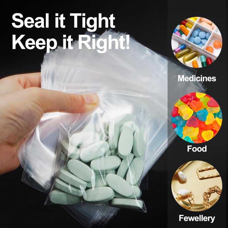 AGBOLO 1200Pcs Small Plastic Bag for Jewelry, 3x4'' Small Zip Bag Baggies Resealable, 2 Mil(2 Layer) Durable Small Zip Bag for Pill and Business - Clear - Image 4