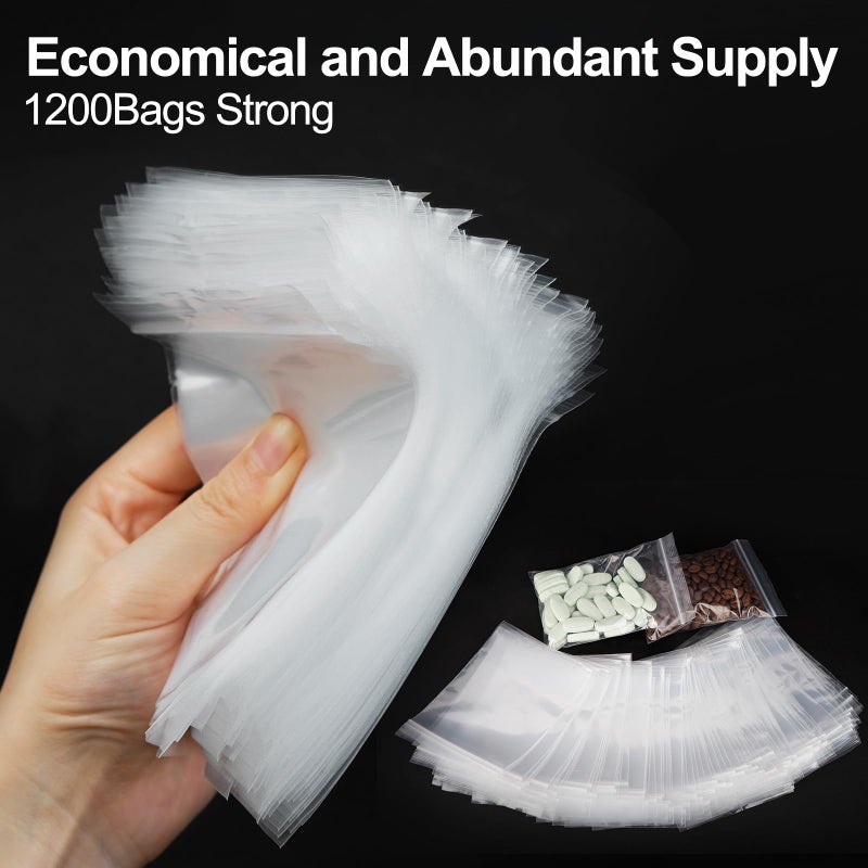 AGBOLO 1200Pcs Small Plastic Bag for Jewelry, 3x4'' Small Zip Bag Baggies Resealable, 2 Mil(2 Layer) Durable Small Zip Bag for Pill and Business - Clear - Image 2