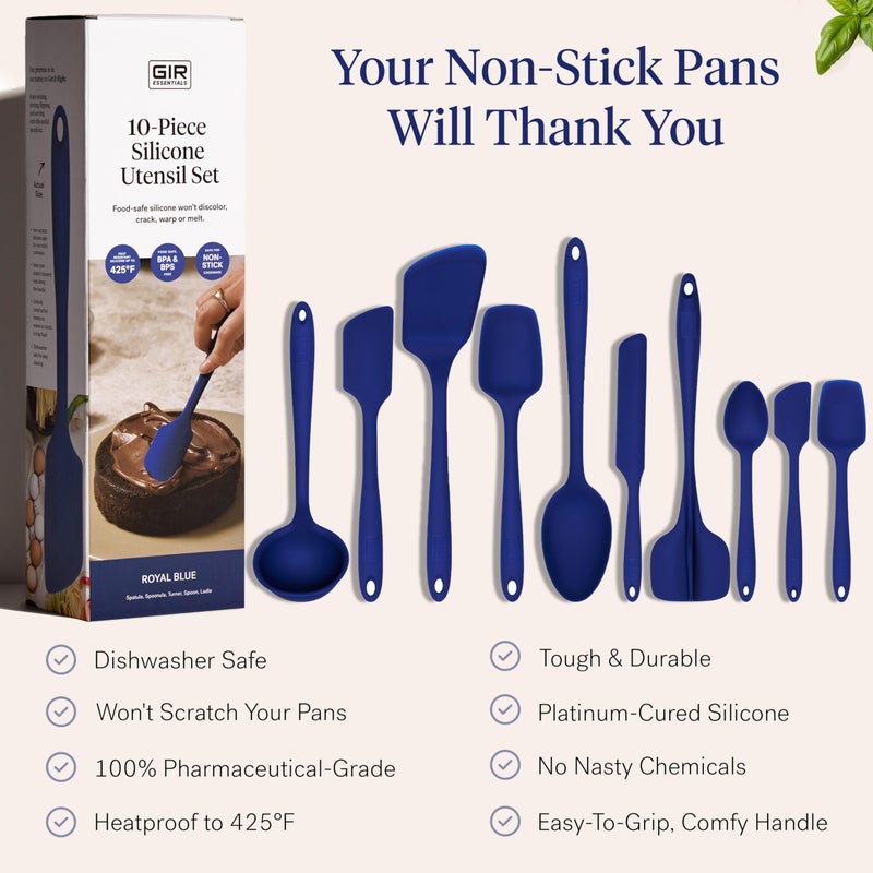 GIR: Get It Right 10-Piece Silicone Essentials Kitchen utensils set - Ladle, Spatula, Flip, Spoon & Spoonula - Non toxic cooking utensils for Nonstick Cookware, Cooking and Baking - Royal Blue - Image 4