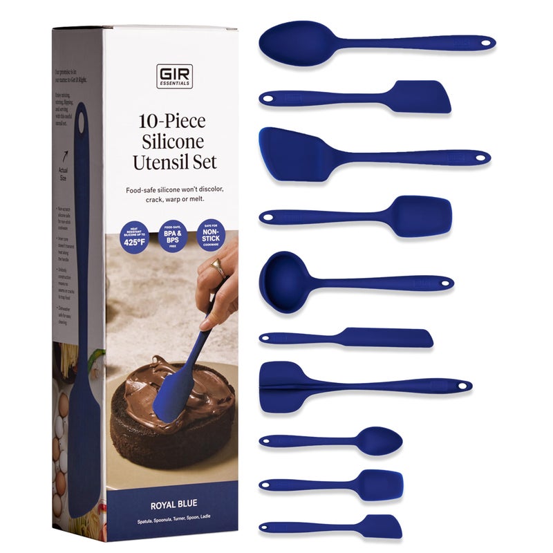 GIR: Get It Right 10-Piece Silicone Essentials Kitchen utensils set - Ladle, Spatula, Flip, Spoon & Spoonula - Non toxic cooking utensils for Nonstick Cookware, Cooking and Baking - Royal Blue - Image 1