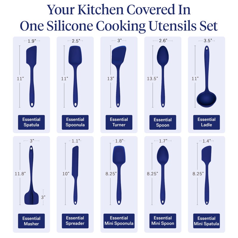 GIR: Get It Right 10-Piece Silicone Essentials Kitchen utensils set - Ladle, Spatula, Flip, Spoon & Spoonula - Non toxic cooking utensils for Nonstick Cookware, Cooking and Baking - Royal Blue - Image 3