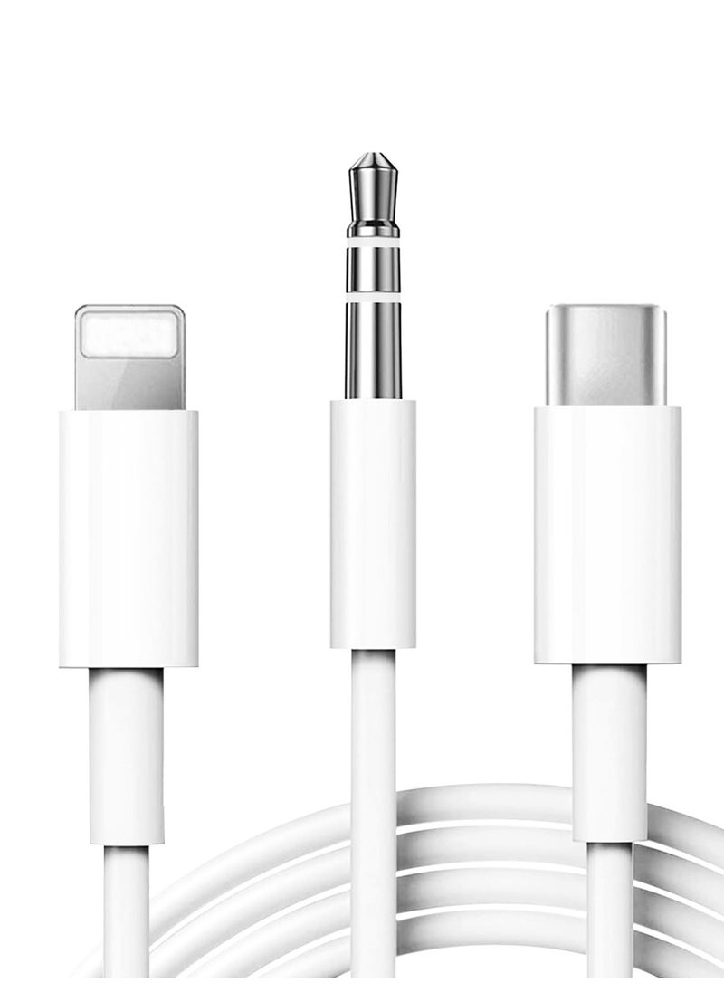 Generic USB Type-C & Lightning to 3.5mm Aux Audio Jack Cable Headphone Adapter 2 in 1 Audio Adapter Converter 1M for iPhone/Android Phones JHCM32  - Image 1
