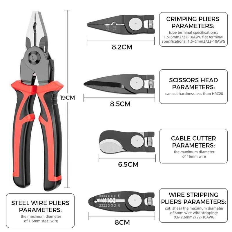 XBEY Multifunctional Wire Stripper and Cutter Crimping Tool Wire Stripper Crimping Plier Cable Cutter MultiPurpose Wire Stripper Crimping Tool Red 5 In 1 Wire Stripper Set - Image 5