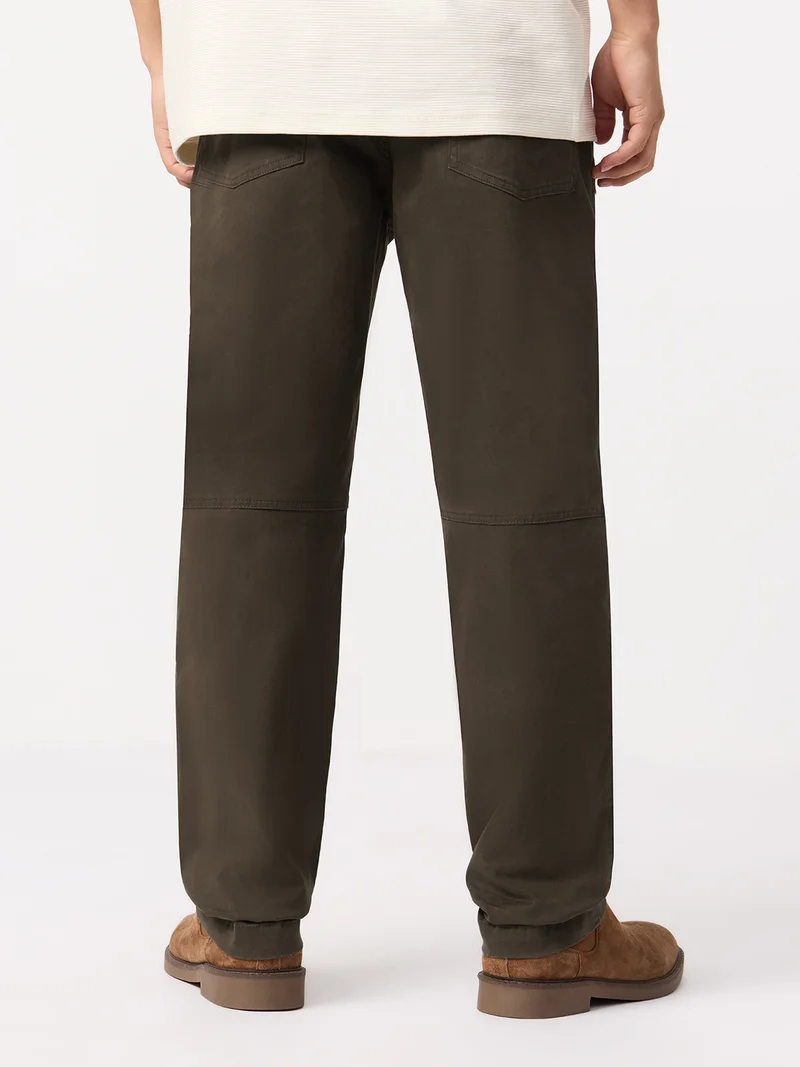The Souled Store The Souled Store Aviator Pants: Chocolate Mens and Boys Solid Cotton Elastane Slim Fit Paneled Knees Zippered Pocket Trousers