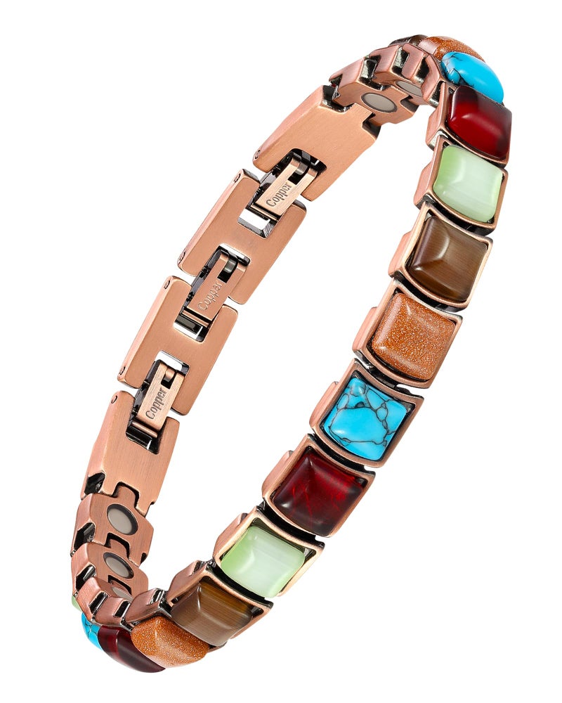 Jecanori Jecanori Copper Bracelets for Women, Turquoise Magnetic Bracelets for Women with 3800 Gauss Ultra Strength Magnets and Sizing Tool 
