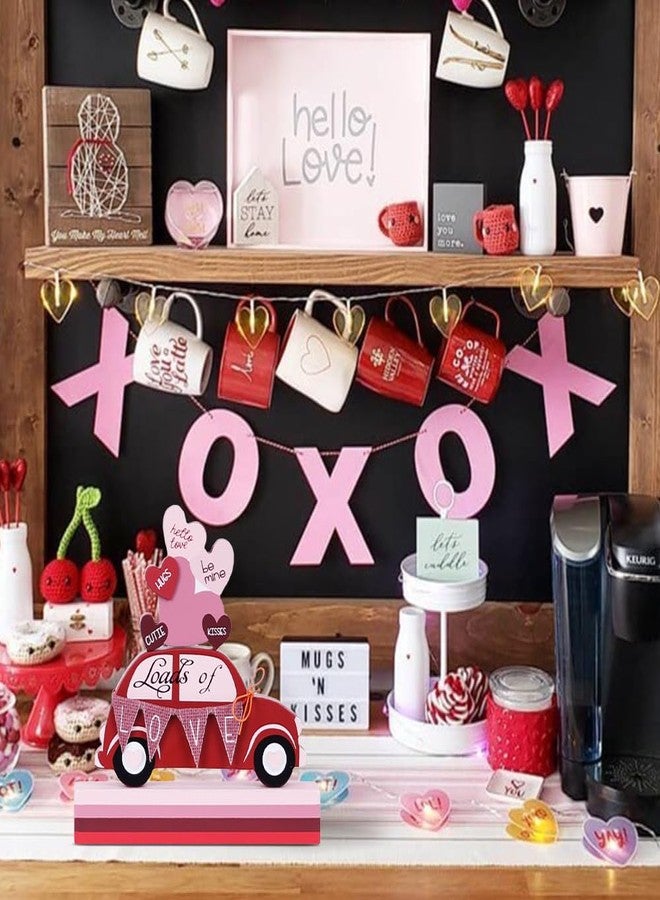 DECSPAS Valentines Day Decorations, Red Truck Wood Block Set Valentines Day Decor, Heart Ornaments Valentine Decor, Love Sign Valentines Decorations for The Home, Mantle, Dining Table - Image 4
