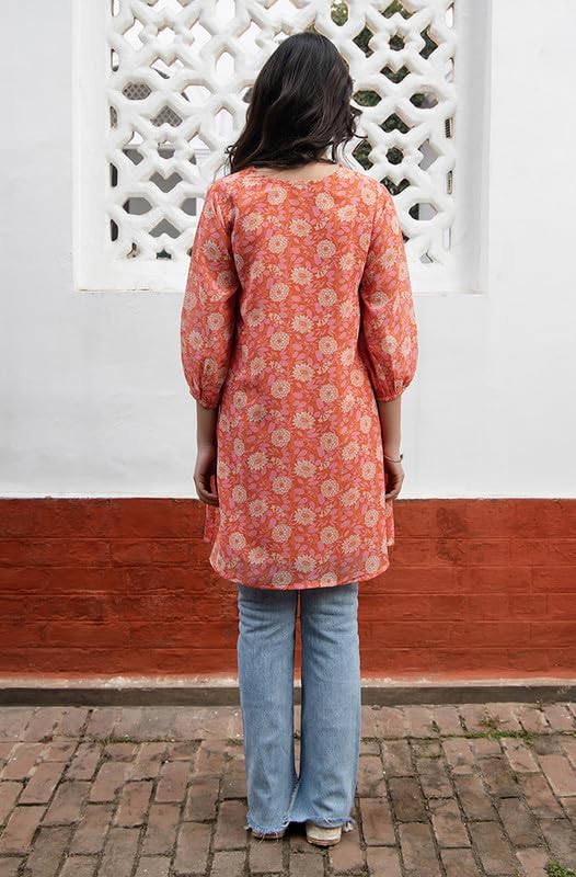 Janasya Women's Orange Georgette Floral Regular Tunic(JAA24TU00334-3XL) - Image 4