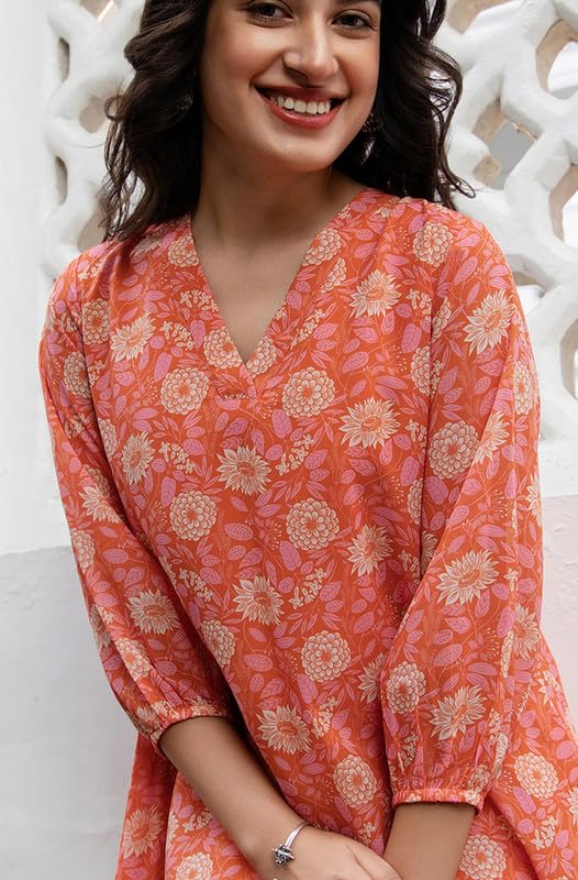 Janasya Women's Orange Georgette Floral Regular Tunic(JAA24TU00334-3XL) - Image 5