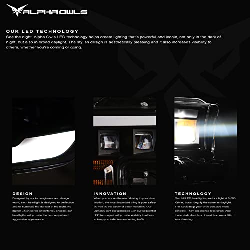 Alpha Owls 7180390 Tri-Pro Series Full LED Projector Headlights With White LED Light Bar & Sequential Signal - Black Amber Fits 2015-2017 Ford F150 Halogen Models - Image 3