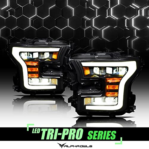 Alpha Owls 7180390 Tri-Pro Series Full LED Projector Headlights With White LED Light Bar & Sequential Signal - Black Amber Fits 2015-2017 Ford F150 Halogen Models - Image 2