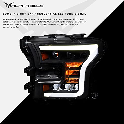 Alpha Owls 7180390 Tri-Pro Series Full LED Projector Headlights With White LED Light Bar & Sequential Signal - Black Amber Fits 2015-2017 Ford F150 Halogen Models - Image 4