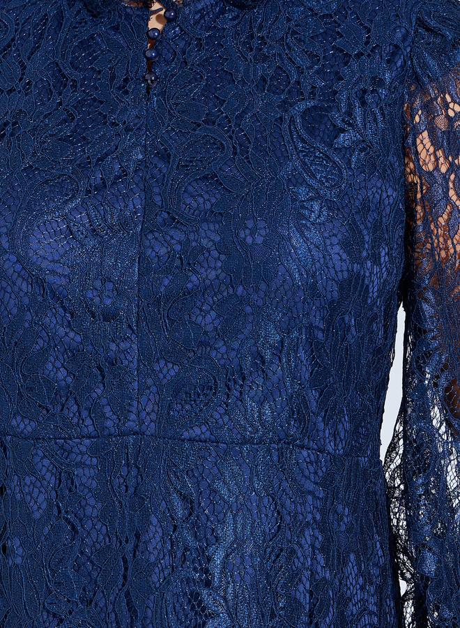 Styli Plus Size Navy Blue Lace Long Sleeves A-Line Midi Dress - Image 4