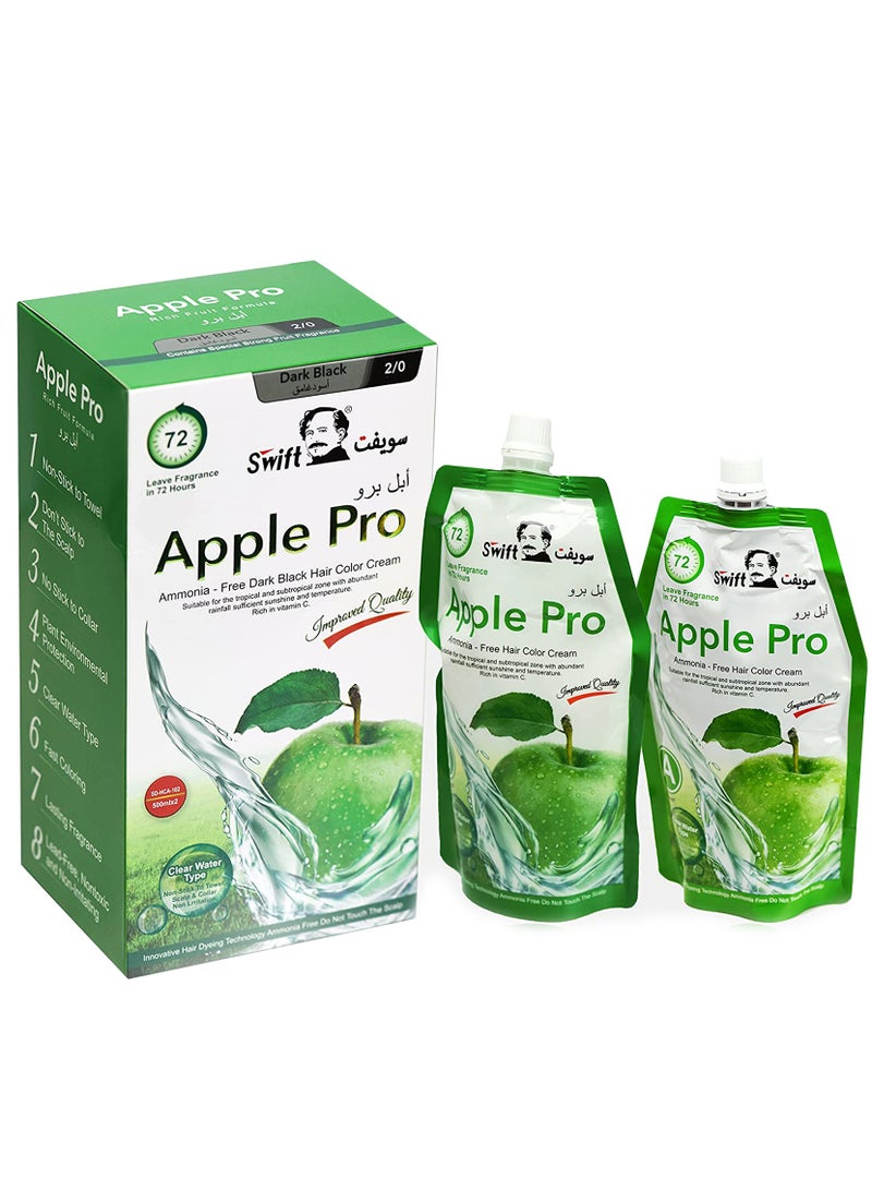 Swift Apple Pro hair dye cream with an advanced formula and 100% coverage for white hair from Swift a creamy hair dye in a dark black color 2*500 ml - Image 1