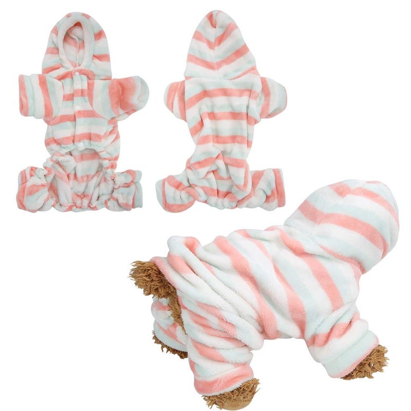 Soft Warm Fleece Pet Hoodie Winter Pajamas Light Red Green Stripe Size S - Image 2
