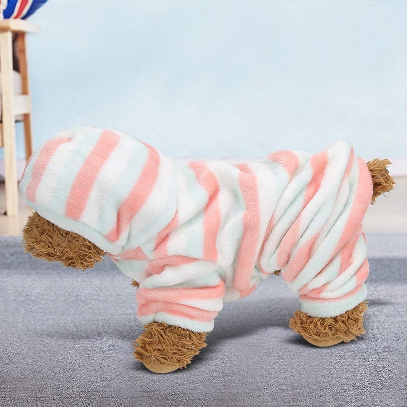 Soft Warm Fleece Pet Hoodie Winter Pajamas Light Red Green Stripe Size S - Image 4
