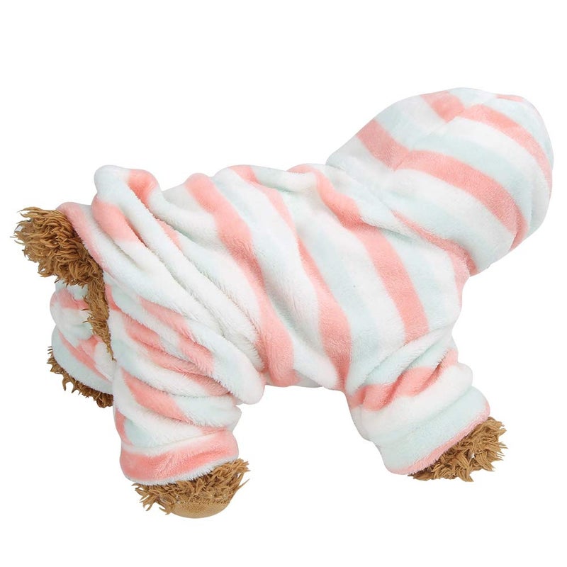 Soft Warm Fleece Pet Hoodie Winter Pajamas Light Red Green Stripe Size S - Image 5