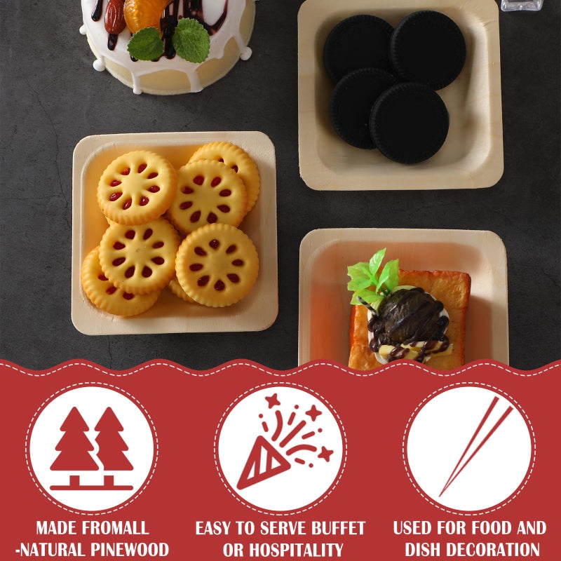 Hoolerry Disposable Square Palm Bowls Palm Leaf Bowls Bamboo Disposable Plates Square Wood Plates for Birthday Party  Wedding Events  Appetizer  Dessert  Catering and Home Use (50  3.94x3.94x0.6 Inch) - Image 3