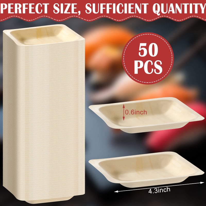 Hoolerry Disposable Square Palm Bowls Palm Leaf Bowls Bamboo Disposable Plates Square Wood Plates for Birthday Party  Wedding Events  Appetizer  Dessert  Catering and Home Use (50  3.94x3.94x0.6 Inch) - Image 2