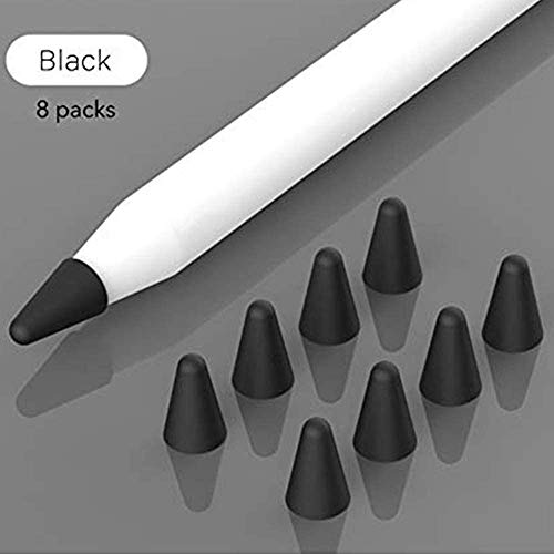 OJOS 8 Pcs Silicone Pencil Nib/Tip Protector Cap for Drawing Noiseless Compatible for Apple Pencil 1st/2nd Replacement Non-Slip Writing Nib/Tip Protector (Black) - Image 2