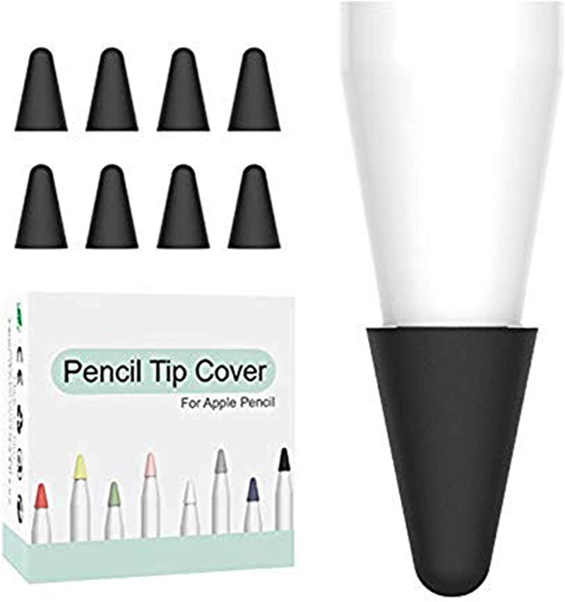 OJOS 8 Pcs Silicone Pencil Nib/Tip Protector Cap for Drawing Noiseless Compatible for Apple Pencil 1st/2nd Replacement Non-Slip Writing Nib/Tip Protector (Black) - Image 1