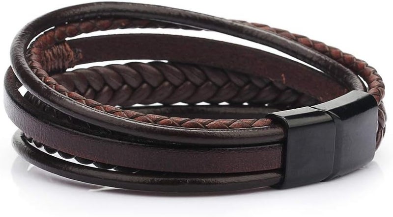 ORiTi Men's Premium Braided Leather Bracelet with Stainless Steel Clasp - Classic Wristband for All Ages - Image 5