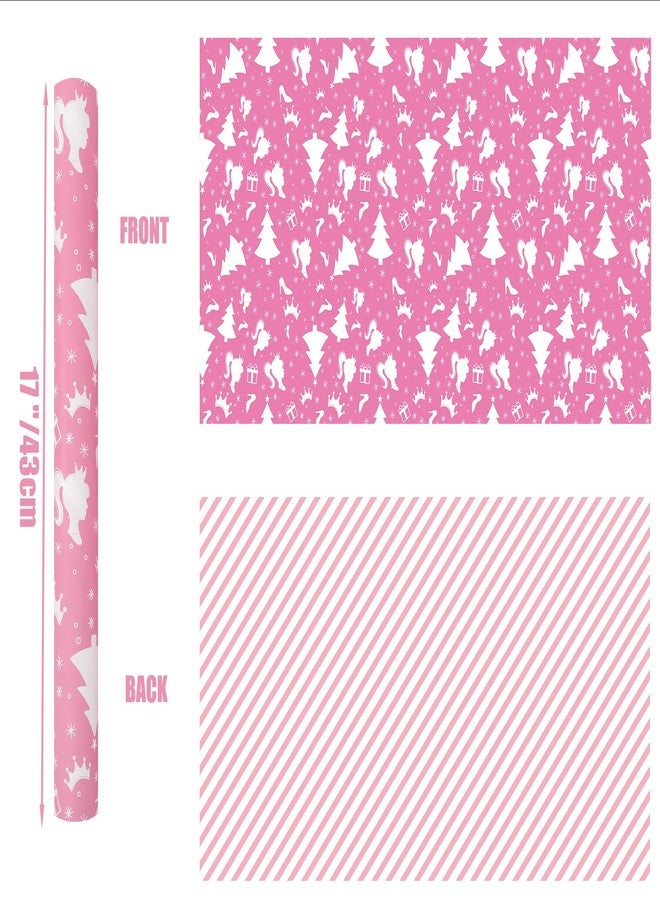 Vnaaem Reversible Christmas Wrapping Paper for Girls Boys Kids Men Women - Pink Princess and Stripe Pattern Great for Holiday Birthday, Party, Baby Shower (Pink Princess Xmas, 17 In X 33 Ft - Image 4