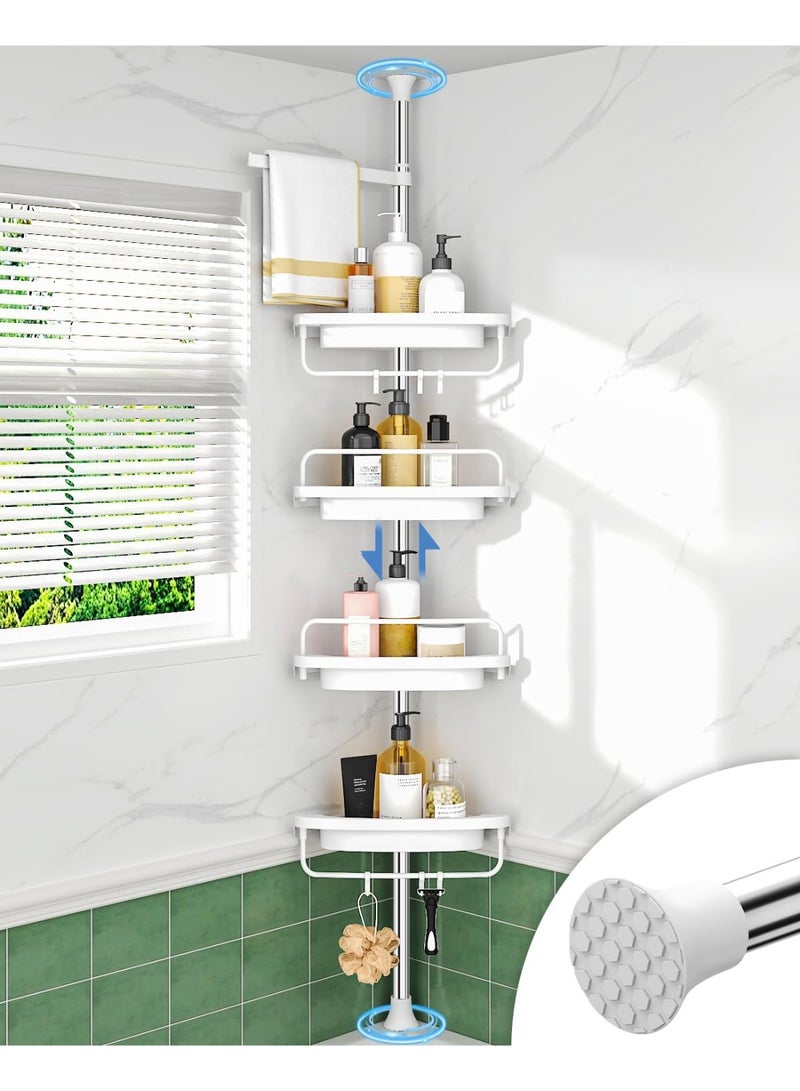 Rust Resistant Shower Organizer – Adjustable 4-Tier Shelves with Tension Pole, White, 1.00 to 3.2 Meters - Image 1
