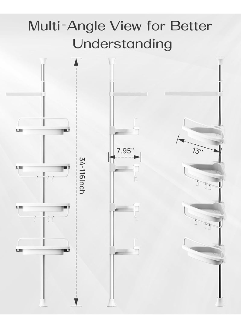 Rust Resistant Shower Organizer – Adjustable 4-Tier Shelves with Tension Pole, White, 1.00 to 3.2 Meters - Image 3