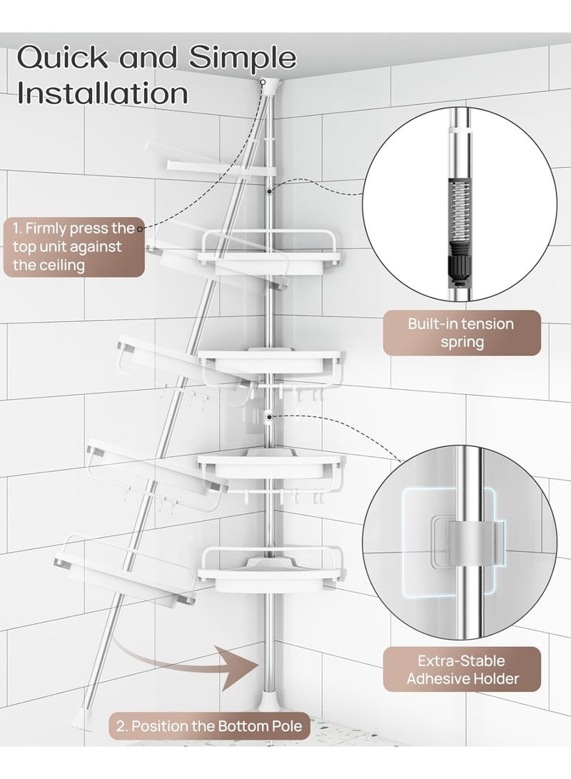 Rust Resistant Shower Organizer – Adjustable 4-Tier Shelves with Tension Pole, White, 1.00 to 3.2 Meters - Image 4