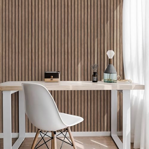 Yun-aeon Natural Wood Peel and Stick Wallpaper Wood Slats - 17.3"x 300" Light Tan Self-Adhesive Waterproof Vinyl Removable Wall Paper for Wall Decor Bedroom - Image 2