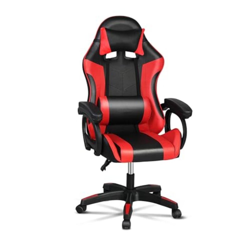 Gaming Chair for PC Office Use, PU Leather, Red, Adjustable Ergonomic Design with Lumbar Support, Comfortable Armrest and Headrest - Image 1