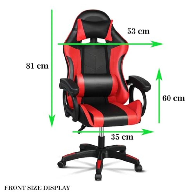 Gaming Chair for PC Office Use, PU Leather, Red, Adjustable Ergonomic Design with Lumbar Support, Comfortable Armrest and Headrest - Image 3
