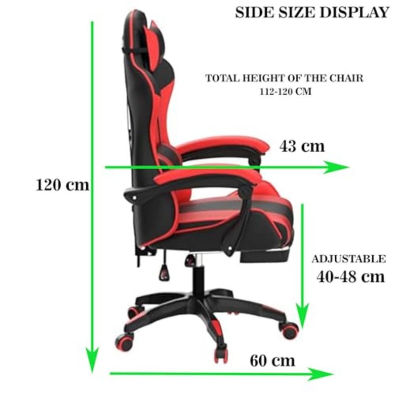Gaming Chair for PC Office Use, PU Leather, Red, Adjustable Ergonomic Design with Lumbar Support, Comfortable Armrest and Headrest - Image 4