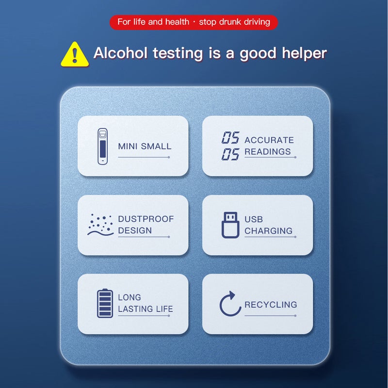 Handheld Portable Alcohols Detector Non-Contacting Breath Blow Tester Quick Response LED Display Screen High-Sensitive Electronic Breathalyzer with 3-Color Indicator Light - Image 5