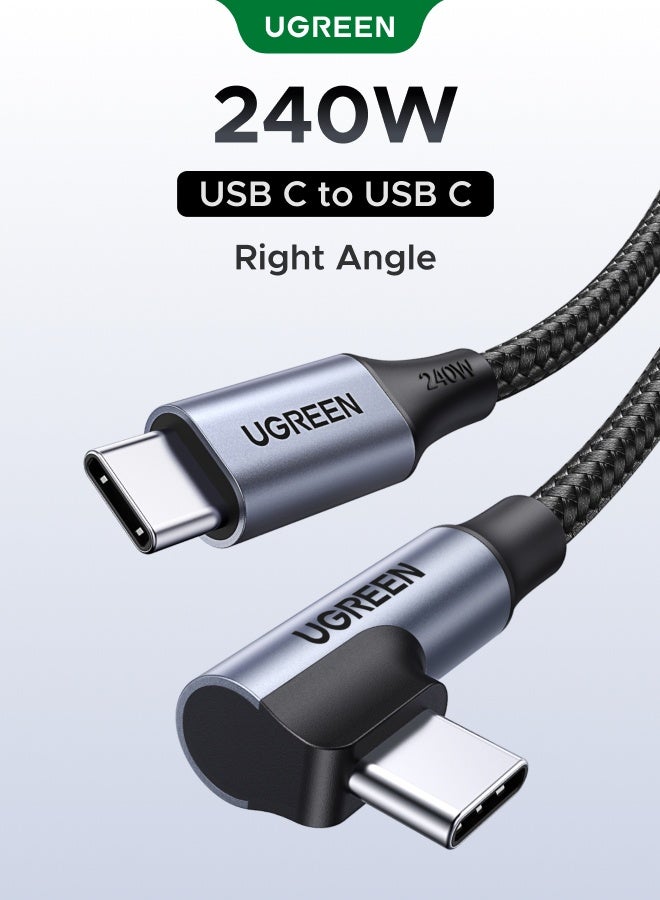 يو جرين كابل بقوة 240W USB-C إلى Type-C بزاوية قائمة، طوله 2 متر، 5A، يدعم الشحن السريع PD، متوافق مع iPhone من سلسلة 17-15، وMacBook Pro/Air، وiPad Pro، وSamsung S25/24/Ultra، وHuawei، وLenovo، وDell. - Image 1