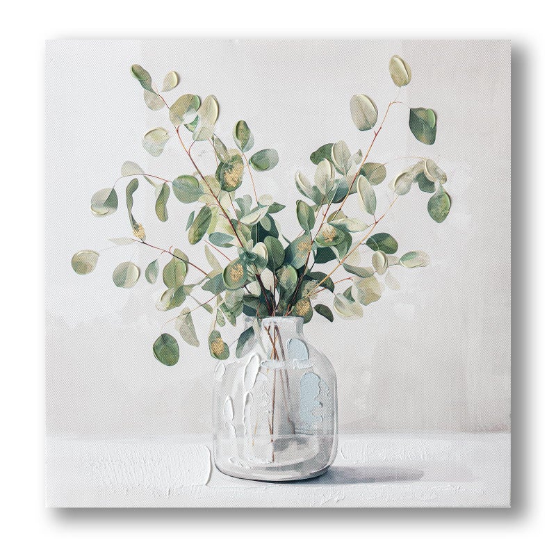 JolyWell Eucalyptus Hand painted Canvas Wall Art, Eucalyptus Plant Painting Art Decor,Sage Green Botanical Canvas Print,Bathroom Pictures Rustic Wall Decor.Nature Flower Painting Artwork for Bedroom 12"x12" - Image 1