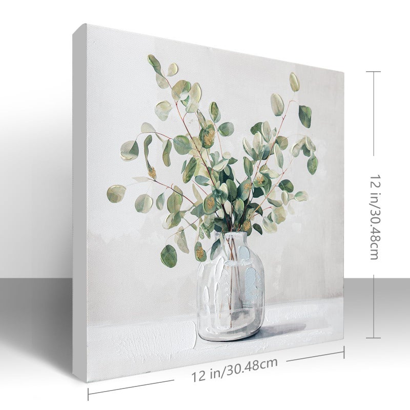 JolyWell Eucalyptus Hand painted Canvas Wall Art, Eucalyptus Plant Painting Art Decor,Sage Green Botanical Canvas Print,Bathroom Pictures Rustic Wall Decor.Nature Flower Painting Artwork for Bedroom 12"x12" - Image 3