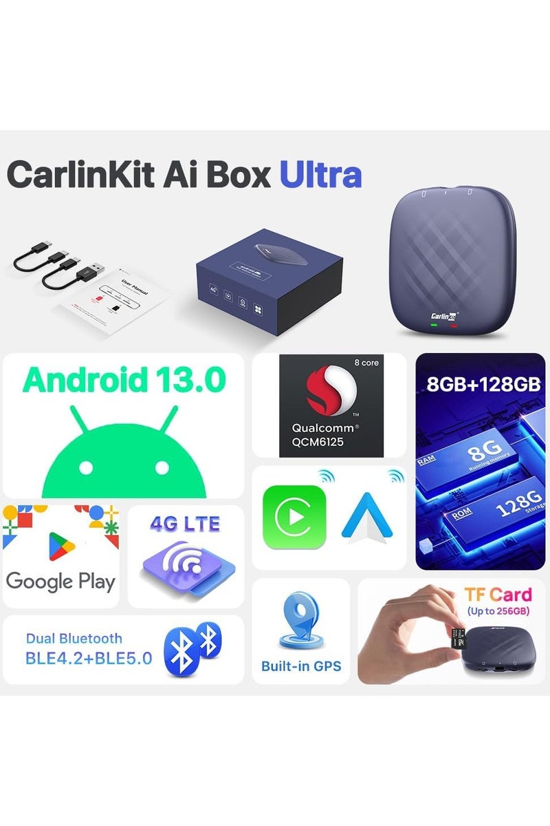 Carlinkit Android 13 CarPlay Ai Box, 8GB+128GB, Ultral Series with Powerful Qualcomm Octa-core, Comes with Android Auto CarPlay & Google Play, Only For Factory Wired CarPlay Cars - Image 2