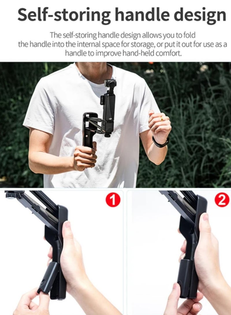 For DJI Osmo Pocket 3 Handheld Stabilizer Shock Absorber Adjustable Damping Anti-Shake Accessory with Protective Case 1/4 Screw Holes Foldable Handle for Smooth Recording Walking Jogging Stairs  - Image 5